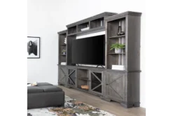 Sinclair II Grey 68" TV Stand With Glass Doors -Furniture Store 258742 grey wood media console room 46