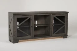 Sinclair II Grey 68" TV Stand With Glass Doors -Furniture Store 258742 grey wood media console side 18