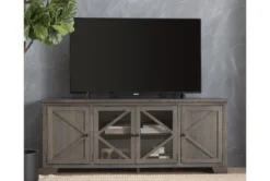 Sinclair II Grey 78" TV Stand With Glass Doors -Furniture Store 258743 grey wood media console room 85