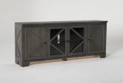 Sinclair II Grey 78" TV Stand With Glass Doors -Furniture Store 258743 grey wood media console side 18