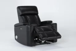 Eastwood Midnight Home Theater Power Wallaway Recliner With Power Headrest, Bluetooth & USB -Furniture Store 260966 black polyester wallaway recline 23