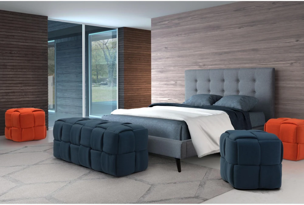 Navy Blue Fabric Weave Ottoman 8 Navy Blue Fabric Weave Ottoman - Image 6