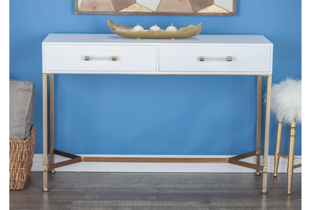 Contemporary White And Bronze 47" Console Table 7 Contemporary White And Bronze 47" Console Table - Image 5
