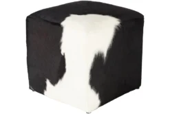 16X16 Black + White Hair On Hide Floor Pouf