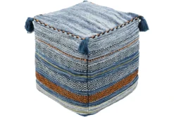Pouf-Blue Orange Braided Tassels