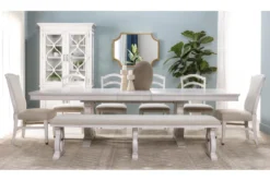 Martin 94-112" Extension Dining With Bench, 4 Wood Back Chair + 2 Upholstered Chair Set For 8 -Furniture Store 267455 white wood dining set room 48