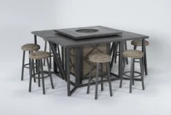 Capri 72" Outdoor Firepit Bar Table With Two Bar Tables And Eight Round Barstools -Furniture Store 267630 grey wicker bistropub table side 18