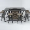 Capri 72" Outdoor Firepit Bar Table With Two Bar Tables And Eight Round Barstools -Furniture Store 267630 grey wicker bistropub table signature 01