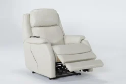 Palma Pearl Leather Power Wallaway Recliner With Heat, Massage, Power Headrest & Lumbar -Furniture Store 267661 white leather recliner side 19