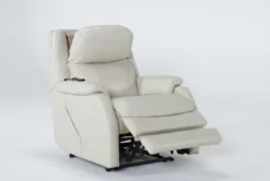 Palma Pearl Leather Power Wallaway Recliner With Heat, Massage, Power Headrest & Lumbar -Furniture Store 267661 white leather recliner side 20