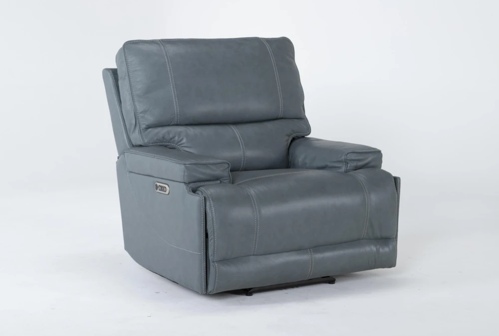 Watkins Blue Leather Power Cordless Recliner With Power Headrest & USB 4 Watkins Blue Leather Power Cordless Recliner With Power Headrest & USB - Image 2