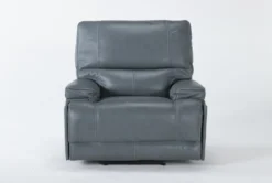 Watkins Blue Leather Power Cordless Recliner With Power Headrest & USB