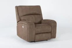 Palmer Brown Power Recliner With Power Headrest & USB -Furniture Store 268373 brown polyester recliner side 18