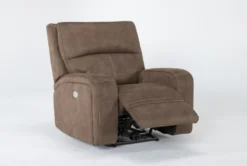 Palmer Brown Power Recliner With Power Headrest & USB -Furniture Store 268373 brown polyester recliner side 19
