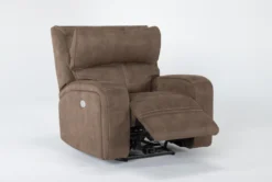 Palmer Brown Power Recliner With Power Headrest & USB -Furniture Store 268373 brown polyester recliner side 20