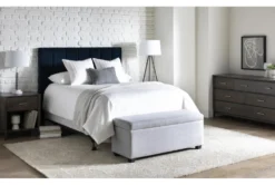 Blakely California King Upholstered Headboard With Metal Bed Frame -Furniture Store 269762 blue fabric bed room 45