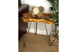 Teak Root And Metal Tray Accent Table -Furniture Store 269928 brown wood accent table room 85