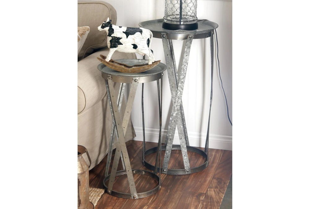 Galvanized Metal Pedestal Accent Table-Set Of 2 7 Galvanized Metal Pedestal Accent Table-Set Of 2 - Image 5