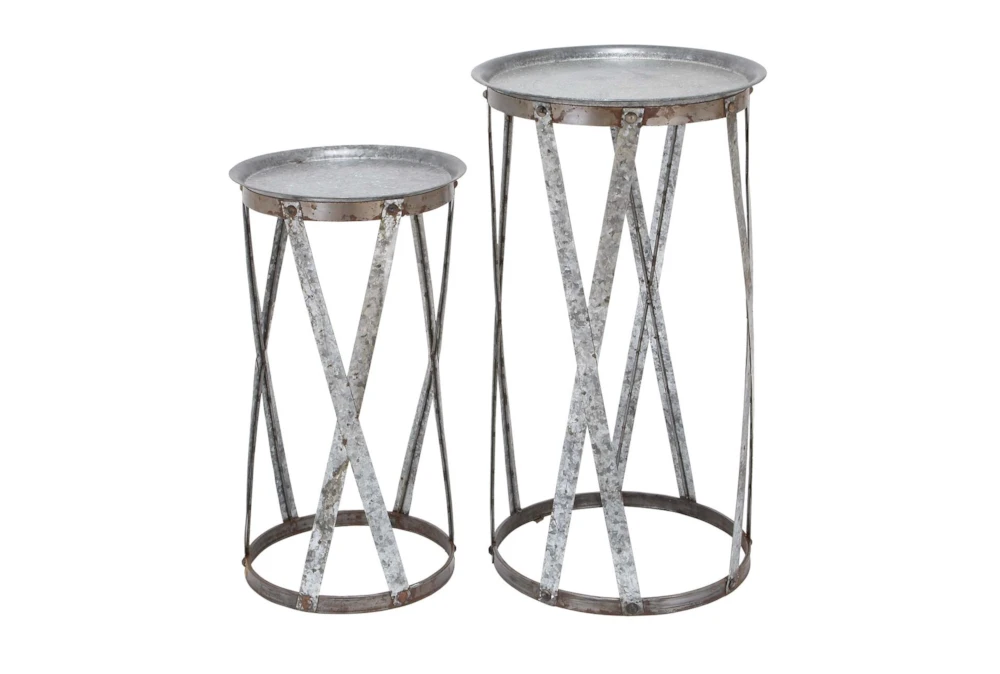 Galvanized Metal Pedestal Accent Table-Set Of 2 3 Galvanized Metal Pedestal Accent Table-Set Of 2