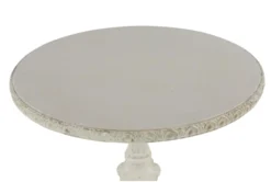 French Country Round White Wooden End Table With Ornate Scrollwork -Furniture Store 270049 white fiber accent table detail 44 1