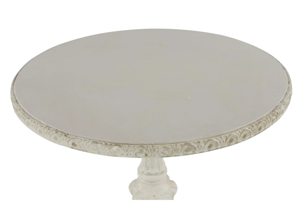 French Country Round White Wooden End Table With Ornate Scrollwork 5 French Country Round White Wooden End Table With Ornate Scrollwork - Image 3