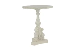 French Country Round White Wooden End Table With Ornate Scrollwork -Furniture Store 270049 white resin accent table material 76 1