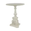 French Country Round White Wooden End Table With Ornate Scrollwork