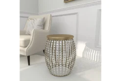 16" Silver Bead And Wood Accent Table -Furniture Store 270295 silver metal accent table room 88