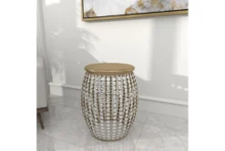 16" Silver Bead And Wood Accent Table -Furniture Store 270295 silver metal accent table room 89