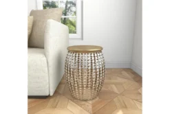 16" Silver Bead And Wood Accent Table -Furniture Store 270295 silver metal accent table room 91