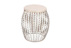 16" Silver Bead And Wood Accent Table