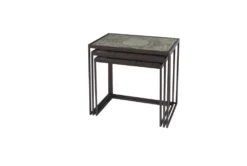 Small Black Metal & Carved Vintage Grey Wood Nesting Accent Tables-Set Of 3 -Furniture Store 270318 grey metal accent table front 06