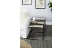 Small Black Metal & Carved Vintage Grey Wood Nesting Accent Tables-Set Of 3 -Furniture Store 270318 grey metal accent table room 85
