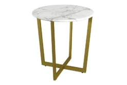 Liv White Faux Marble 24" Round End Table With Matte Gold Base -Furniture Store 271895 white marble end table detail 46