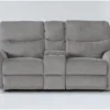 Ronan Oatmeal 77" Power Reclining Loveseat With Storage Console & USB -Furniture Store 272873 beige fabric console loveseat signature 01