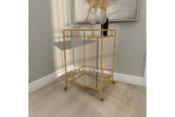 30" Gold + Mirror Bamboo Detail Square Bar Cart -Furniture Store 276401 gold multi media bar cart room 882