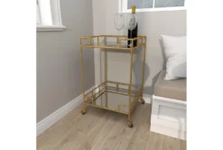 30" Gold + Mirror Bamboo Detail Square Bar Cart -Furniture Store 276401 gold multi media bar cart room 91