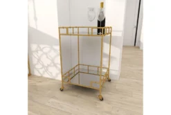 30" Gold + Mirror Bamboo Detail Square Bar Cart -Furniture Store 276401 gold multi media bar cart room 92