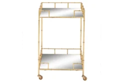 30" Gold + Mirror Bamboo Detail Square Bar Cart