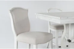 Martin 66" Counter With Wood Back And Upholstered Counter Stools Set For 6 -Furniture Store 278730 white wood counter height set detail 442