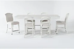 Martin 66" Counter With Wood Back And Upholstered Counter Stools Set For 6