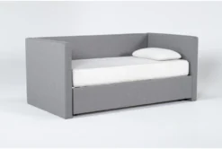 Emmerson II Grey Upholstered Twin Daybed With Trundle -Furniture Store 281496 grey fabric daybed side 18 1