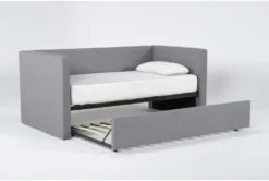 Emmerson II Grey Upholstered Twin Daybed With Trundle -Furniture Store 281496 grey fabric daybed side 19