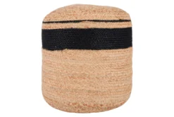 15X15 Natural + Black Stripe Woven Jute Round Pouf