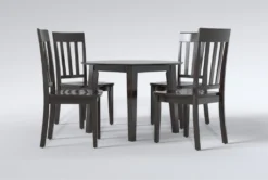 Kendall Espresso 42" Drop Leaf Dining With Slat Back Chairs Set For 4 -Furniture Store 284347 brown wood dining set side 19