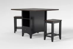Kennedy Black 48" Counter With Backless Stools Set For 2 -Furniture Store 284351 black wood counter height set side 19