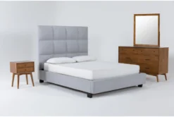 Boswell King Upholstered 4 Piece Bedroom Set With Alton Cherry Dresser, Mirror + Night Table