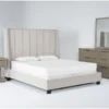 Topanga Grey King Velvet Upholstered 4 Piece Bedroom Set With Pierce Natural Dresser, Mirror + 1-Drawer Nightstand 1 Topanga Grey King Velvet Upholstered 4 Piece Bedroom Set With Pierce Natural Dresser, Mirror + 1-Drawer Nightstand -Furniture Store 285535 grey fabric bedroom set signature 01