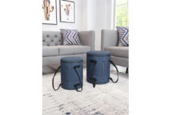 Blue Storage Ottoman Set Of 2 With Carrying Straps -Furniture Store 285729 blue wood ottoman room 87