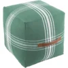 16X16 Green And White Plaid Cube Pouf With Cognac Leather Handle 2 16X16 Green And White Plaid Cube Pouf With Cognac Leather Handle -Furniture Store 285988 signature 01